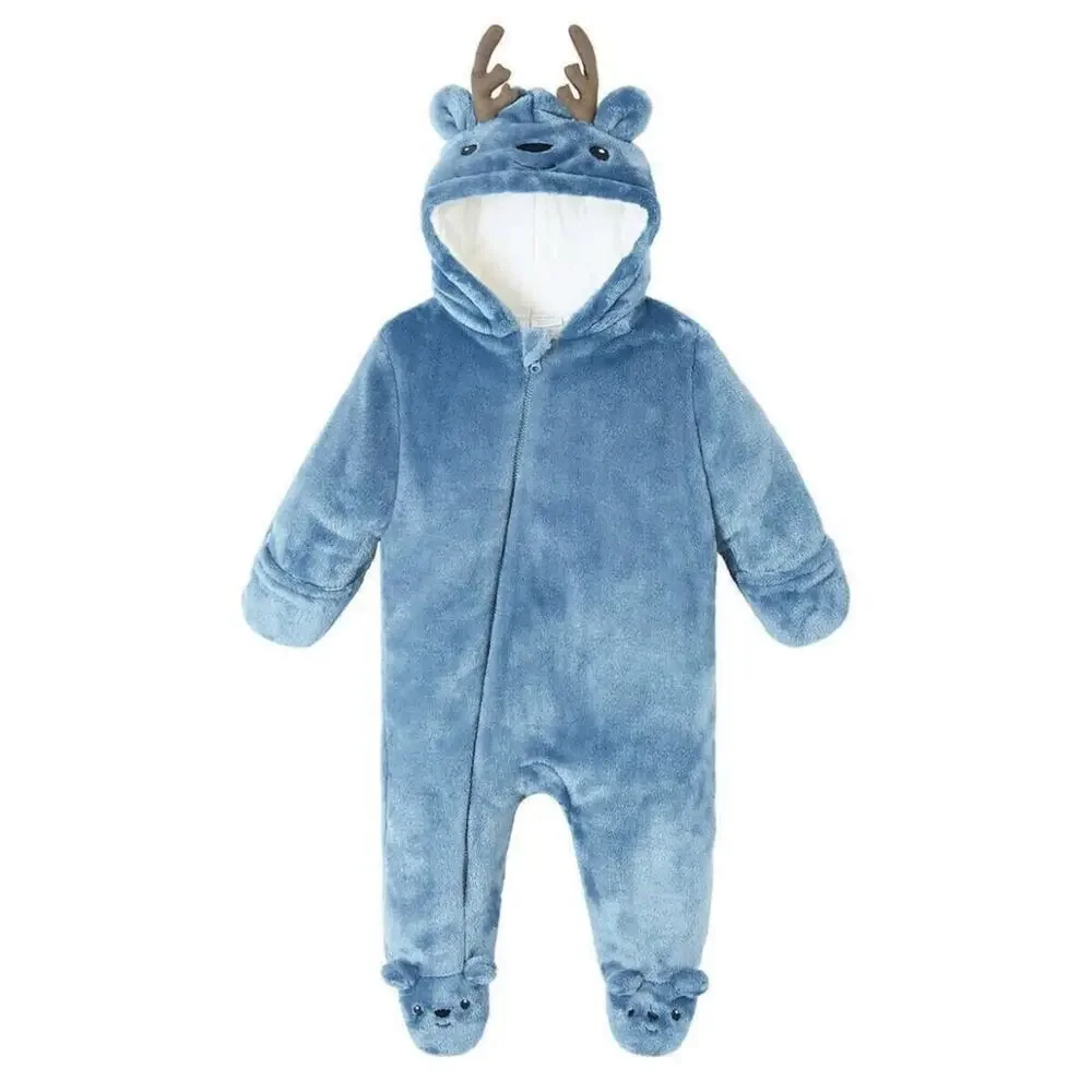 Koala Baby Plush Reindeer Bunting Hooded Footie Antlers Zip Costume blue